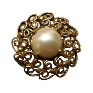 JEANNE Faux Pearl Brooch, Signed, Vintage JEANNE Jewelry